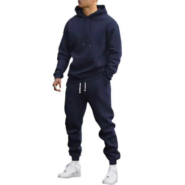 Men's Casual Sports Suit Solid Color Hoodie With Gridles Pants - Image 5