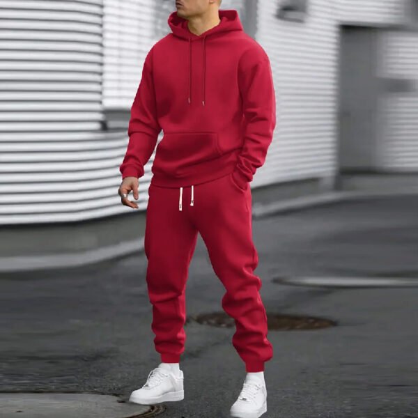 Men's Casual Sports Suit Solid Color Hoodie With Gridles Pants - Image 10