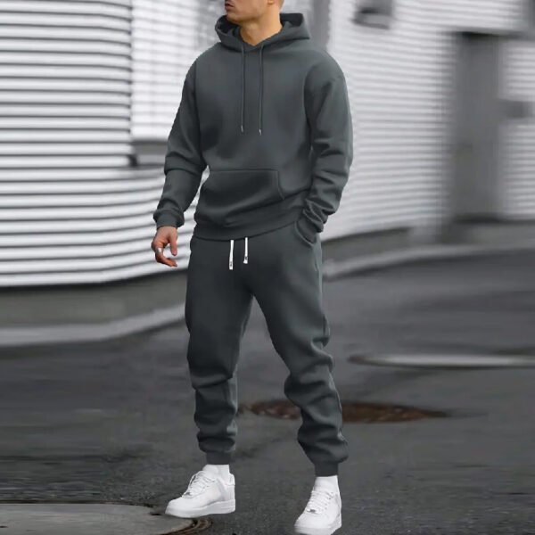 Men's Casual Sports Suit Solid Color Hoodie With Gridles Pants - Image 8