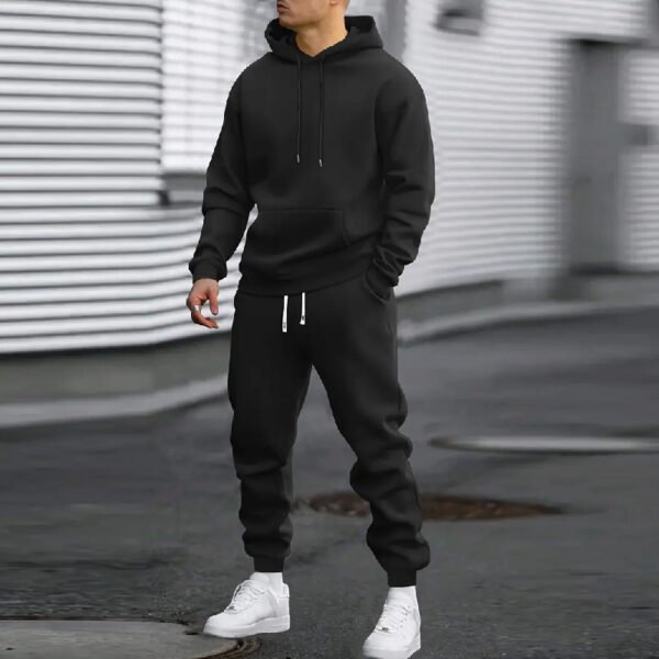 Men's Casual Sports Suit Solid Color Hoodie With Gridles Pants - Image 7
