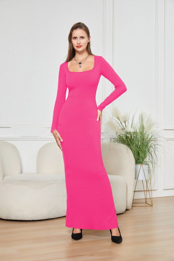 Two-in-one With Lining Double-layer Belly Contracting Hip Lifting Long Sleeve Narrow Dress - Image 4