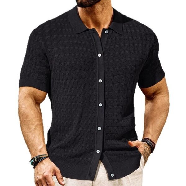 Men's Fashion Pointelle Design Spring And Summer Knitwear Short Sleeve Cardigan - Image 6