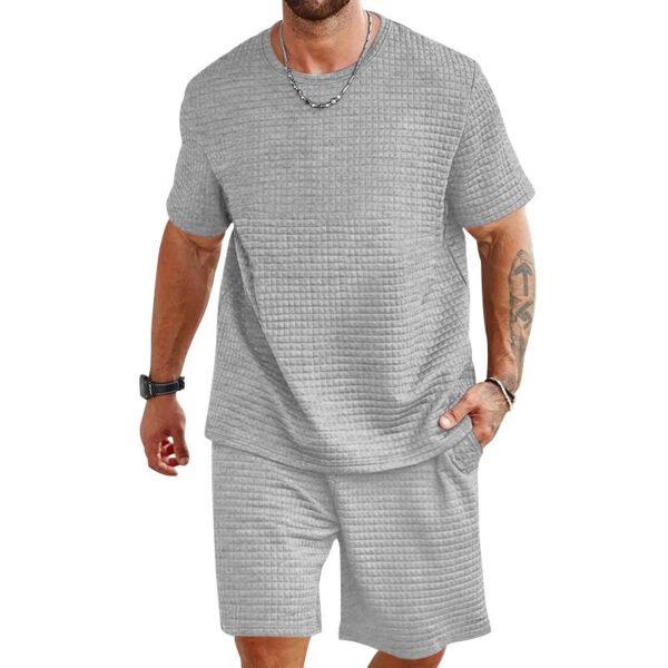 Sports Casual Suit Solid Color Round Neck T-shirt Shorts - Image 3