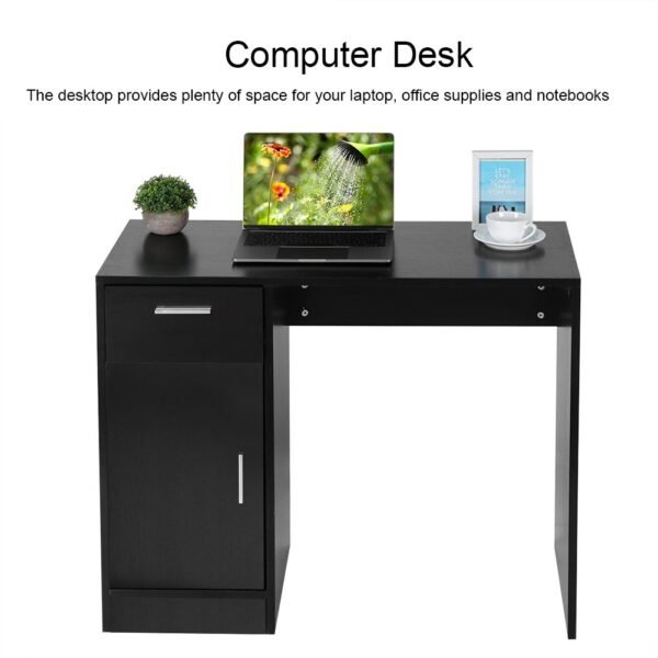 1 Drawer 1 Door Compact Computer PC Laptop Desk Table Workstation Home Office (Black) - Image 7