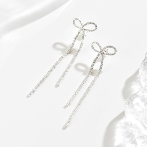 Women's Bridal Silver Bow Rhinestone Women's Pendant Earrings - Image 5