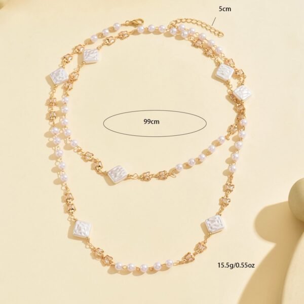 Elegant Double Layer Pearl And Square Bead Necklace -  Stylish And Feminine Jewelry For Young Women - Image 6