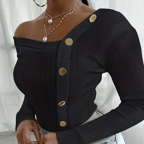 Ladies' Off Shoulder Long Sleeved Fashionable New Style, Versatile Top For Keeping Warm And Showing Off Figure, Long Sleeved T-shirt - Image 2