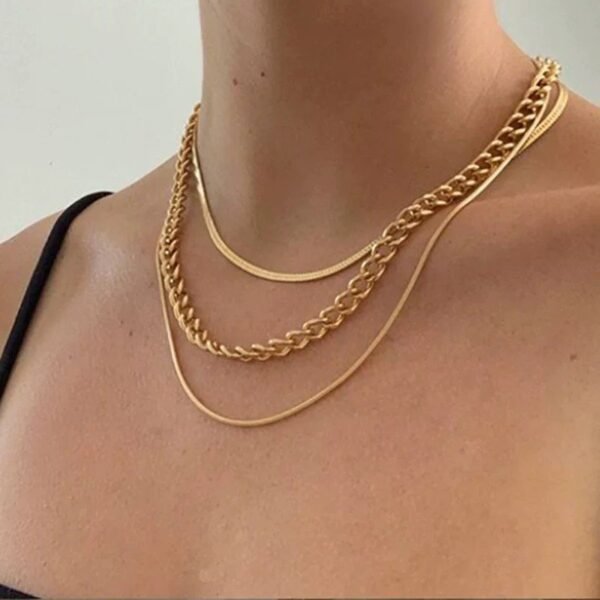 Stylish Gold Layered Chain Necklace Set - Image 7