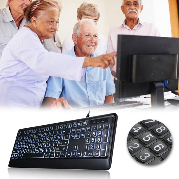 USB Interface Large Print Backlit Wired Keyboard - Image 3