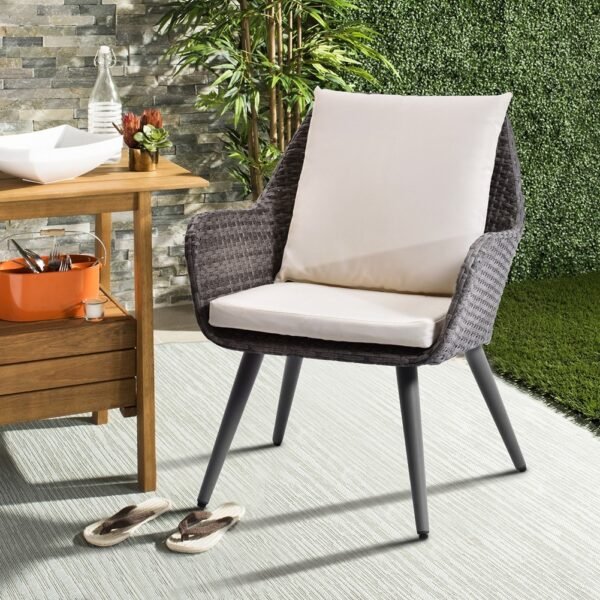 Outdoor Wicker Dining Chair PE Rattan Accent Chair with Beige Cushion Patio Garden Furniture - Image 6