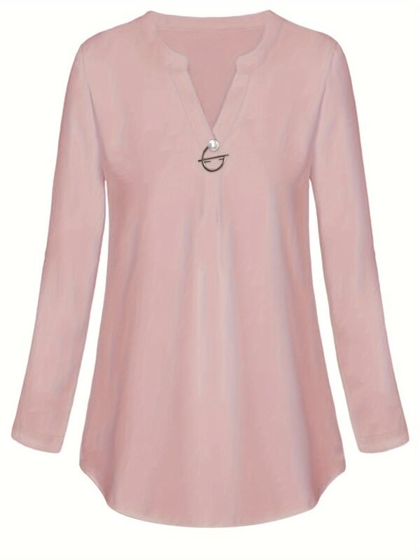 Women's Long Sleeved Simple And Versatile Casual Pearl Button Shirt - Image 8