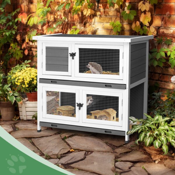 Upper And Lower 2 Floors With Tray Grey Cedar, Chicken And Rabbit Cage - Image 9