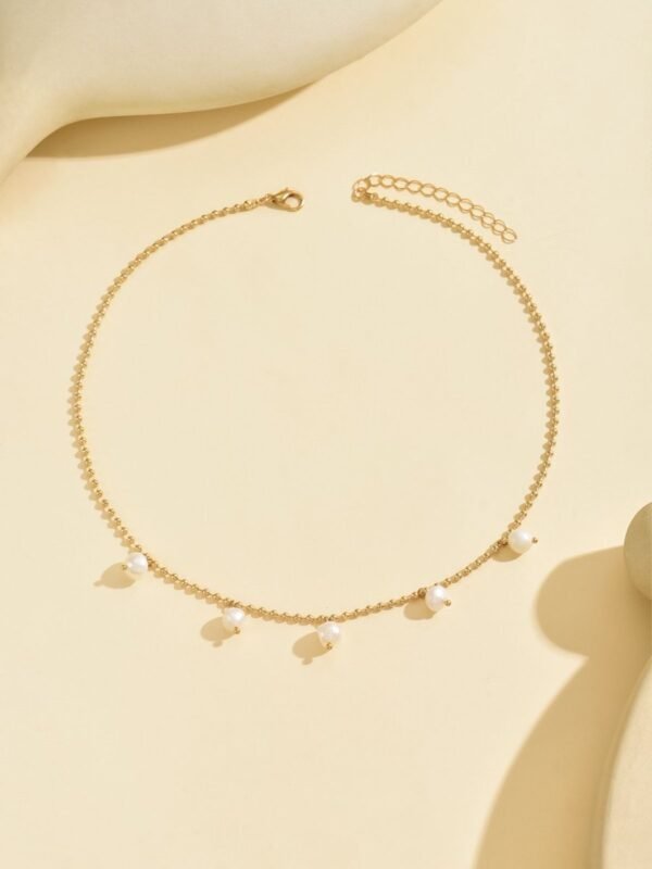 Elegant Gold-Tone Pearl Drop Anklet -  Stylish And Dainty Foot Jewelry - Image 2