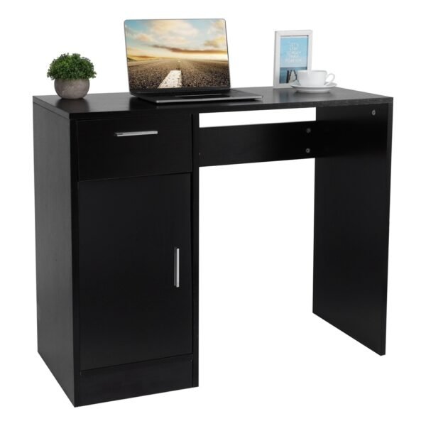 1 Drawer 1 Door Compact Computer PC Laptop Desk Table Workstation Home Office (Black) - Image 8