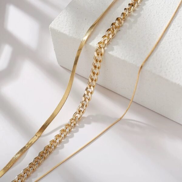 Stylish Gold Layered Chain Necklace Set - Image 9