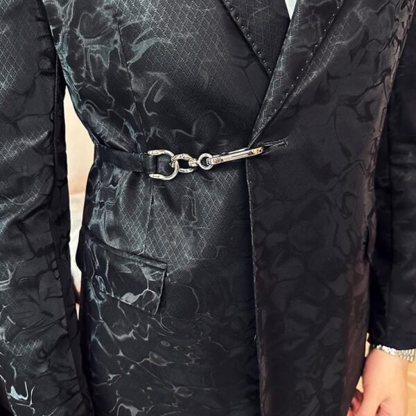 Vintage Pattern Men's Casual Suit Metal Hook Placket Closure Collar Leather Texture Suit - Image 5