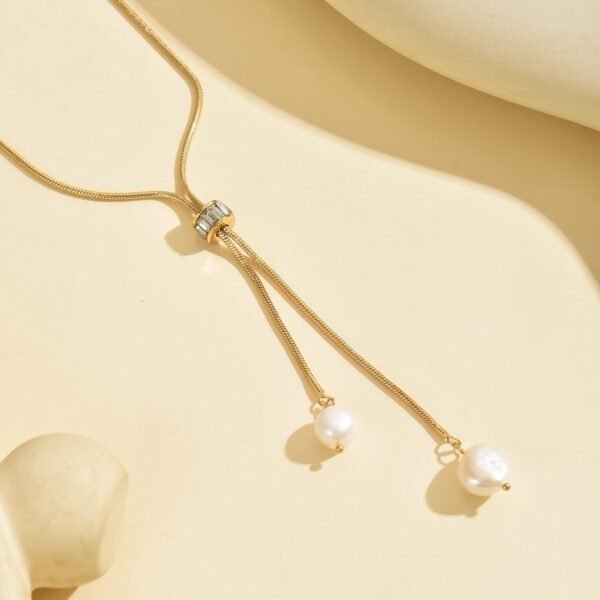 Elegant Gold Pearl Pendant Necklace With Adjustable Length,  Stylish And Lightweight Jewelry For Women, Perfect Christmas Jewelry Gift - Image 2