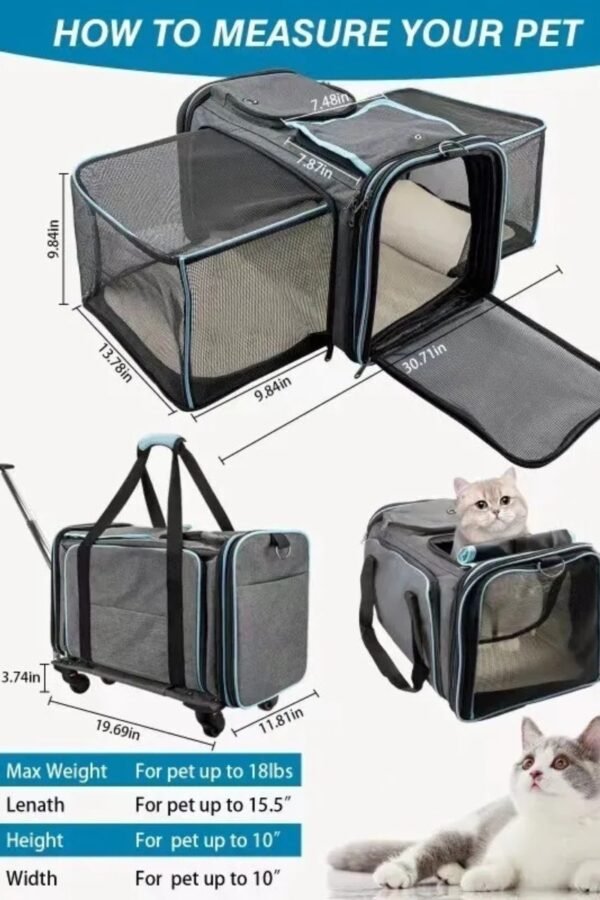 Pet Cart, Airline Approved Cat And Dog Carrier On Wheels, Expandable Rolling Pet Carrier, Dog And Cat Travel Camping - Image 4