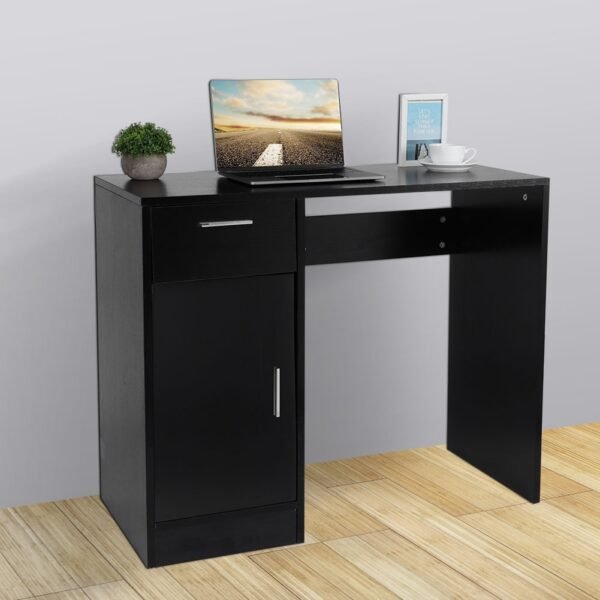 1 Drawer 1 Door Compact Computer PC Laptop Desk Table Workstation Home Office (Black) - Image 2