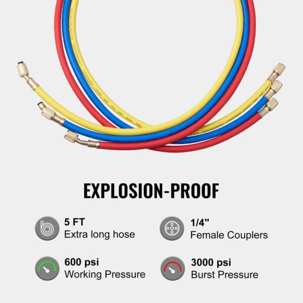 VEVOR AC Gauge Set - 3 Way AC Manifold Gauge Set For R134A R22 R12 R502 Refrigerant, Freon Gauges With 5ft Hoses, Couplers, Can Tap Works On Car Auto Freon Charging And Evacuation - Image 6