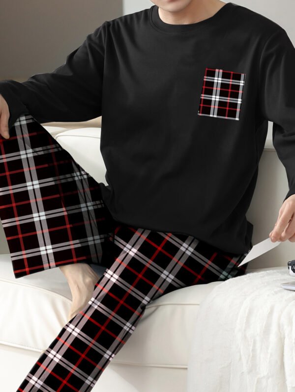 Ice Silk Long Sleeve Long Pants Men's Pajama Set - Image 3
