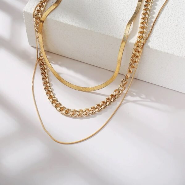 Stylish Gold Layered Chain Necklace Set - Image 8
