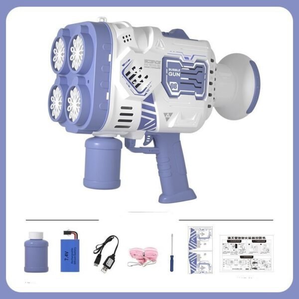 Bubble Gun Rocket Soap Bubble Machine Electric Space Launcher Continues To Produce Bubbles With LED Light - Image 6