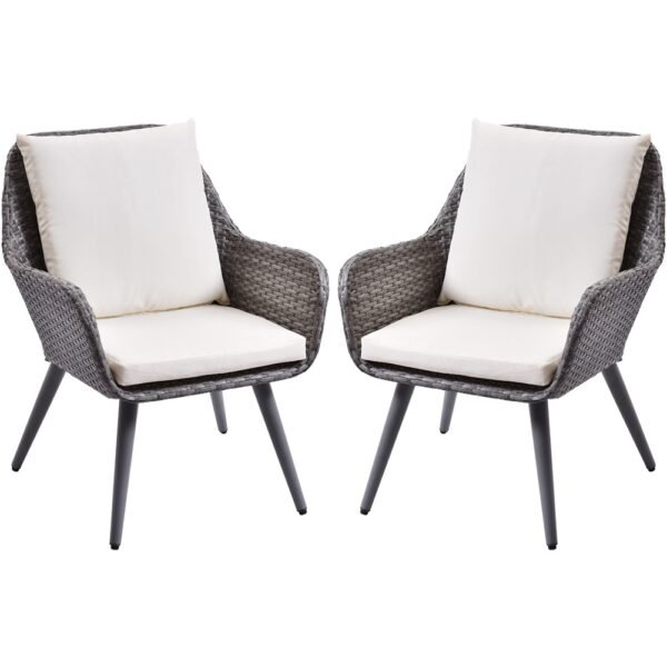 Outdoor Wicker Dining Chair PE Rattan Accent Chair with Beige Cushion Patio Garden Furniture - Image 3