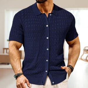 Men's Fashion Pointelle Design Spring And Summer Knitwear Short Sleeve Cardigan