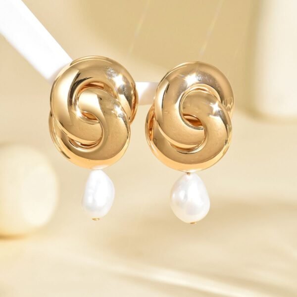 Golden Knot Pearl Drop Earrings -  Elegant And Timeless Jewelry - Image 2