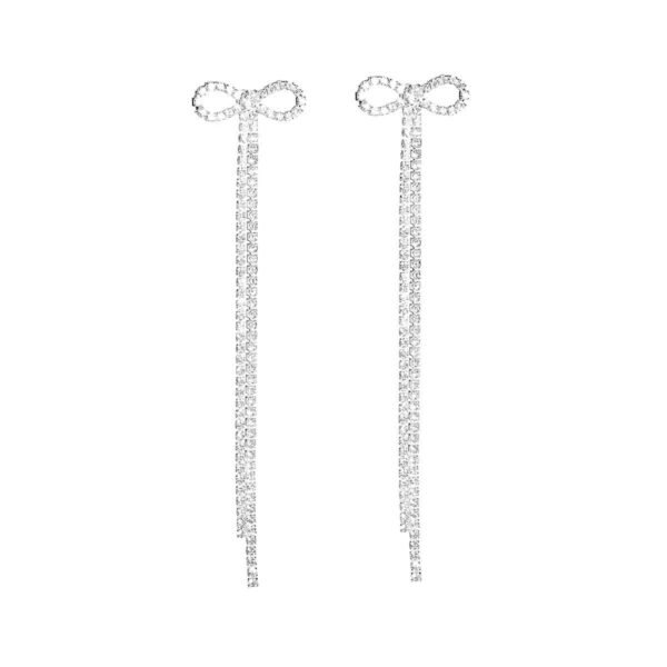 Women's Bridal Silver Bow Rhinestone Women's Pendant Earrings - Image 7