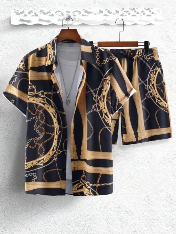 Gold Luxury Chain 3D Digital Printing Shirt Shorts Suit - Image 7
