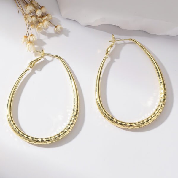 Golden Glossy Spring Fastener Egg-shaped Earrings Hypoallergenic Copper - Image 5