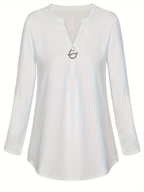 Women's Long Sleeved Simple And Versatile Casual Pearl Button Shirt - Image 4