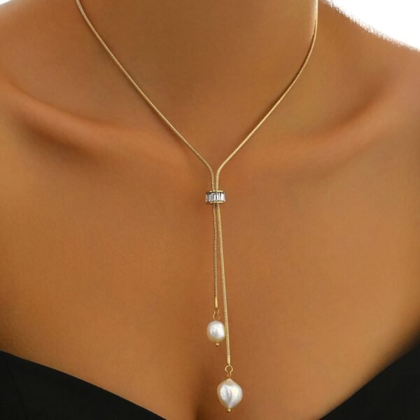 Elegant Gold Pearl Pendant Necklace With Adjustable Length,  Stylish And Lightweight Jewelry For Women, Perfect Christmas Jewelry Gift - Image 5