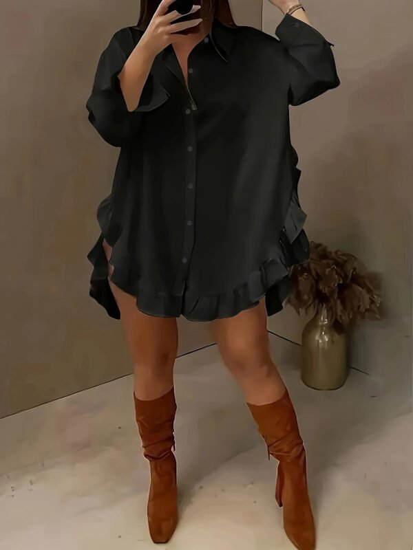 Hem Ruffled Casual Long Sleeve Shirt - Image 6