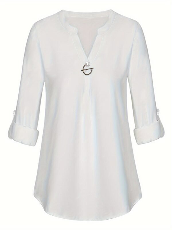 Women's Long Sleeved Simple And Versatile Casual Pearl Button Shirt - Image 2