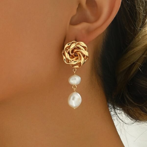 Golden Knot Pearl Drop Earrings -  Elegant And Timeless Jewelry - Image 10