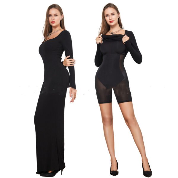 Two-in-one With Lining Double-layer Belly Contracting Hip Lifting Long Sleeve Narrow Dress - Image 3