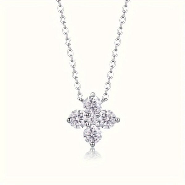 Charles & Colvard Sterling Silver 4mm Round Moissanite Floral Necklace 0.92ct Dewdrop - Image 3