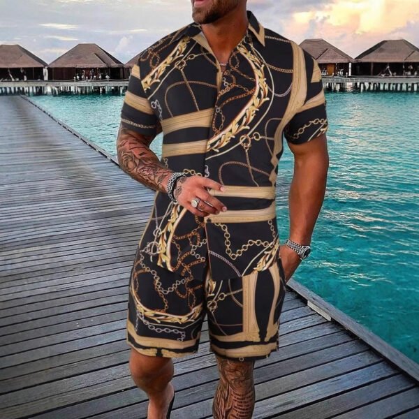 Gold Luxury Chain 3D Digital Printing Shirt Shorts Suit - Image 2