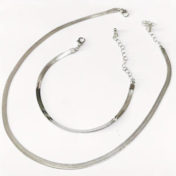2 Pieces Snake Chain Set 18K Gold Plated Necklace Bracelet Set - Image 3