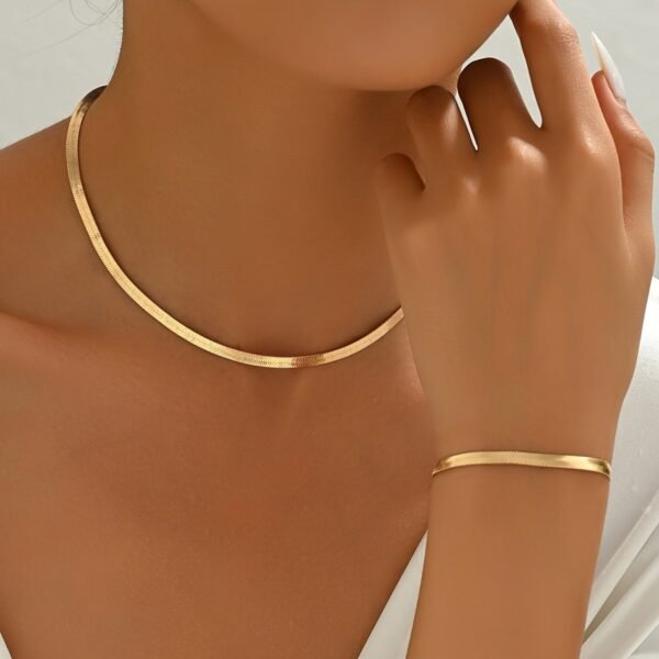 2 Pieces Snake Chain Set 18K Gold Plated Necklace Bracelet Set - Image 2