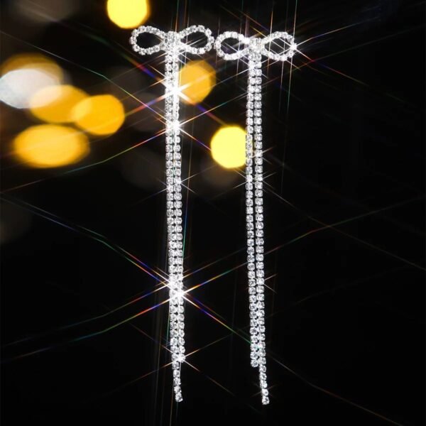 Women's Bridal Silver Bow Rhinestone Women's Pendant Earrings - Image 6