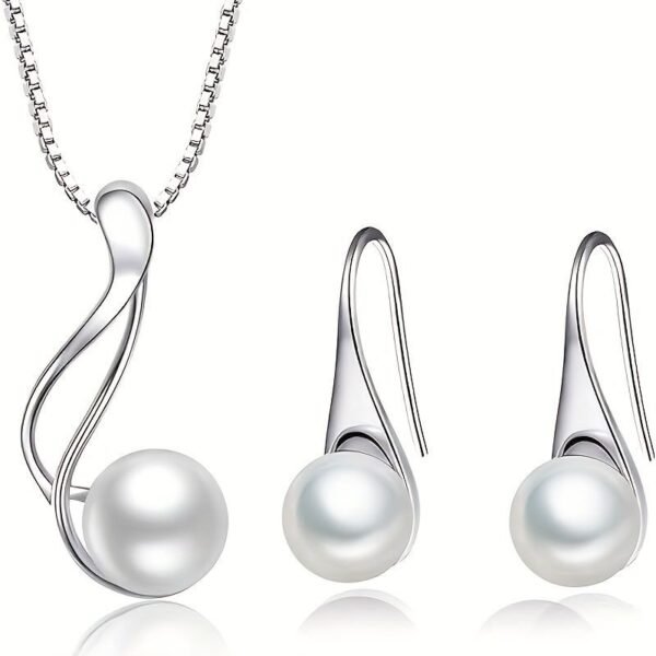 Elegant Pearl Pendant Necklace And Earrings  Set - Perfect For Formal Events - Image 2
